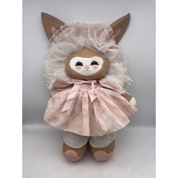 Vintage Applause Dolly Bunny Fabric Plush Doll Pink Dress Tulle Bonnet Easter - Picture 1 of 15